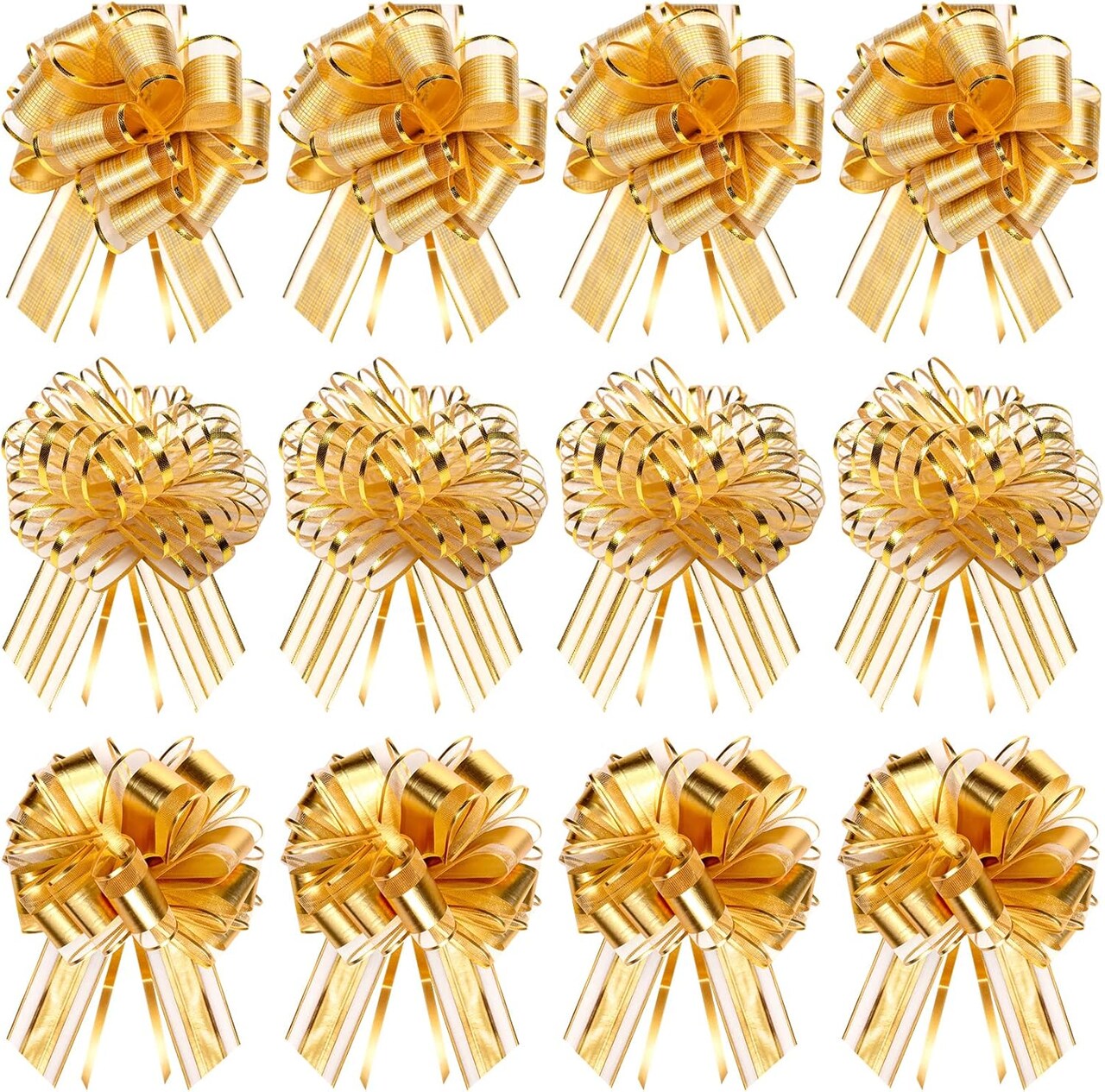 24PCS Gold Pull Bows, Large Christmas Pull Bows Shiny Gift Wrapping Bows for Christmas Holiday Wedding Gift Box Baskets Decoration